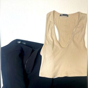 Zara set black slacks / crop nude tank all size medium